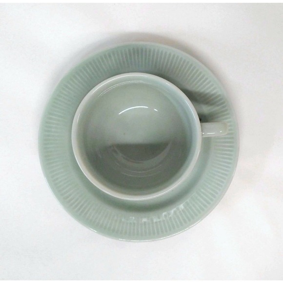 Pottery Barn REPLACEMENT Cup and Saucer Green Scalloped Pattern Ribbed Edge - Picture 2 of 8